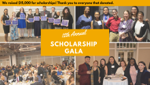 Four photos from the 12th Annual Scholarship Gala with text "We raised $15,000 for scholarships! Thank you to everyone that donated."